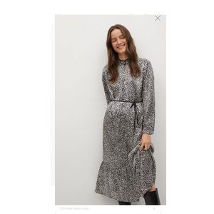 NEW MANGO SATIN BELT PRINTED DRESS
